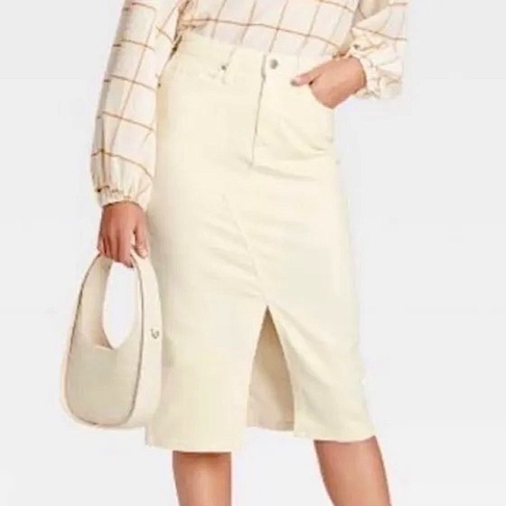 A New Day | Denim Midi Skirt | High Waisted | Jean Material | Mid-Length